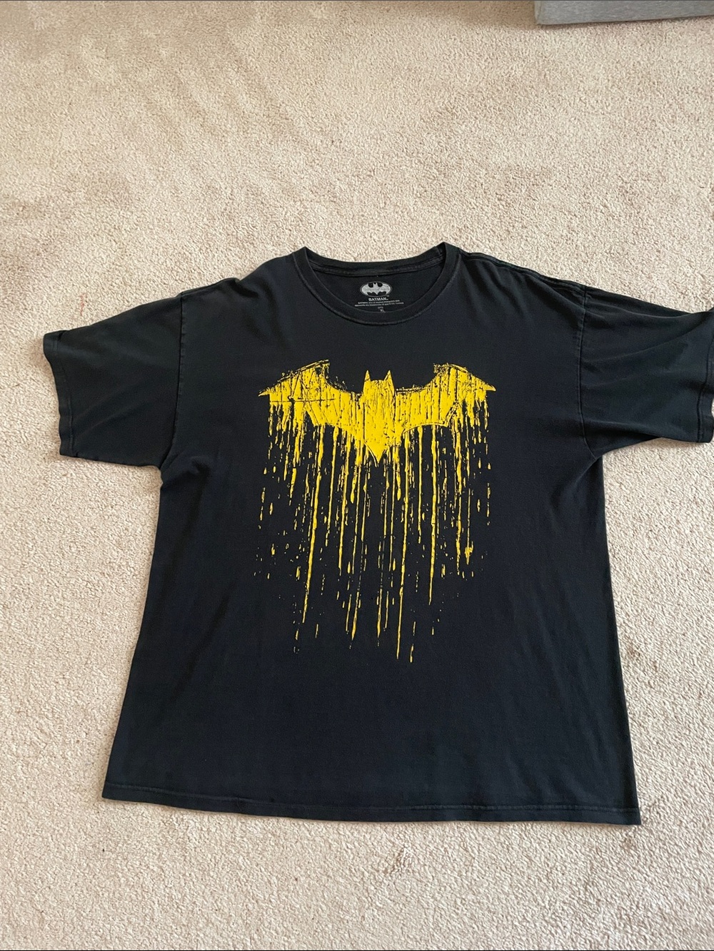Batman Black Tee with Drip-Style Yellow Bat Logo